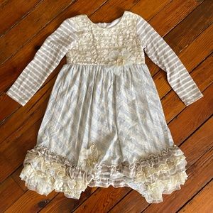 Isobella & Chloe Long Sleeve Ruffle Striped Dress Size 6 Girls lace ruffle grey
